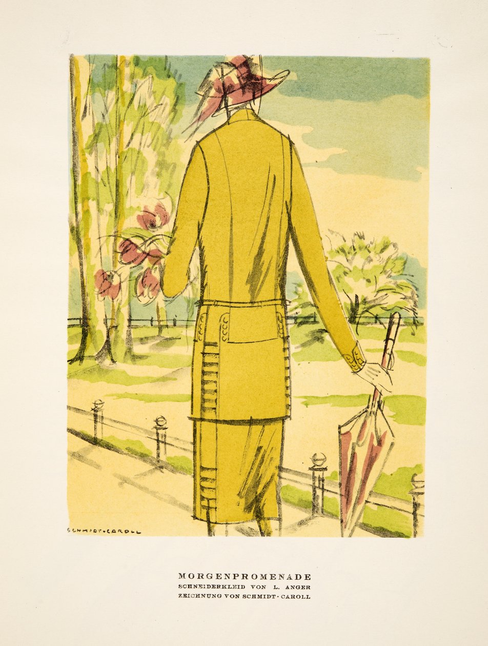 "Morgenpromenade"，L. Anger 的服装广告，选自《风格》，1922 年出版（pochoir 印刷品） 作者 德国学校