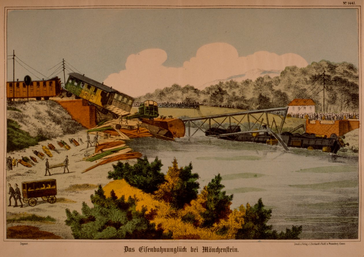 1891年6月14日的Munchenstein铁路灾难，由C. Burckhardts Nachf。，Wissembourg出版，1891年 作者 德国学校