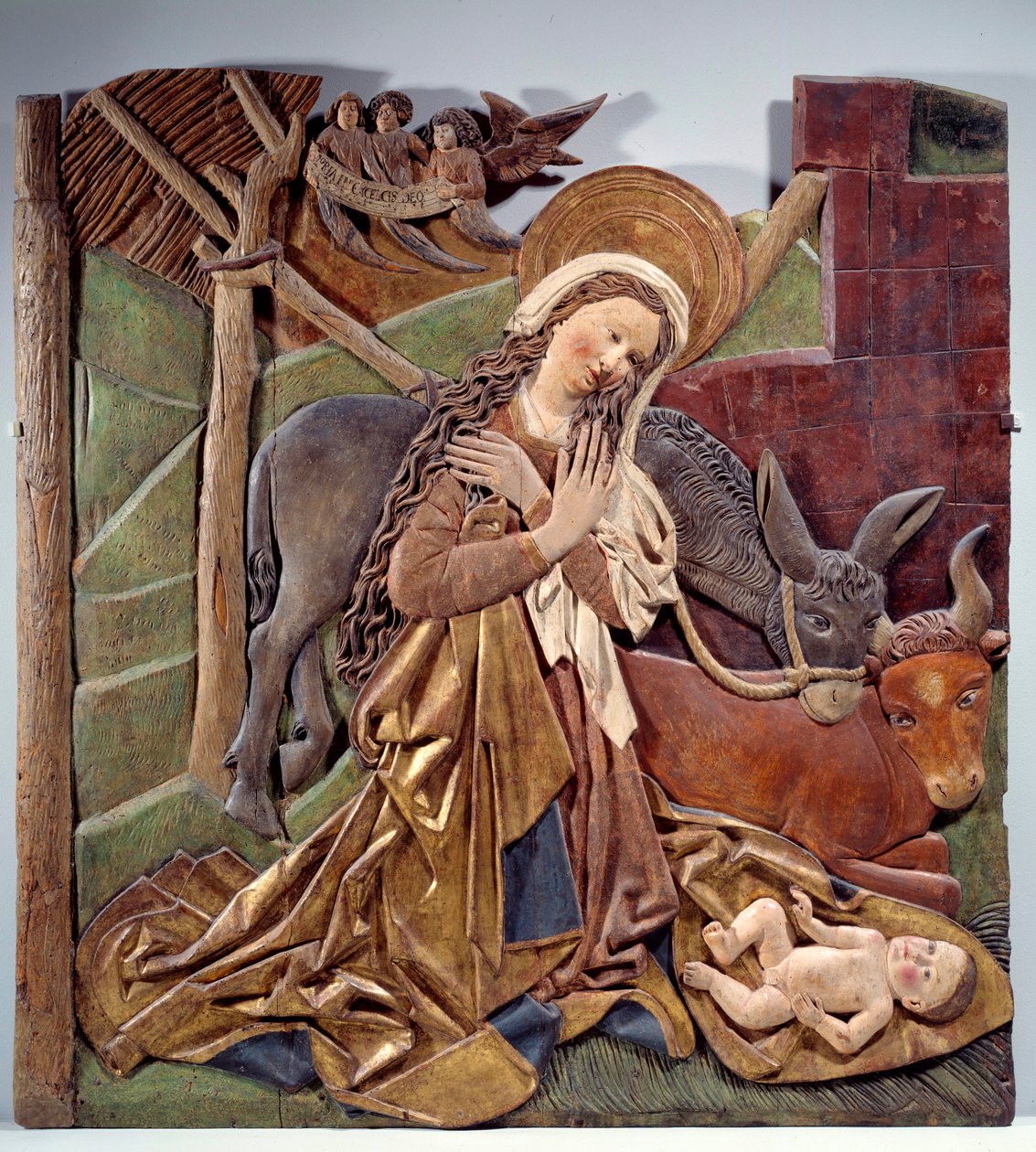 Nativite Relief on the inner side of altarpiece in polychrome wood of the German school. 1510 Dim. 1,12x1,11 m Paris, Musee du Louvre 作者 德国学校