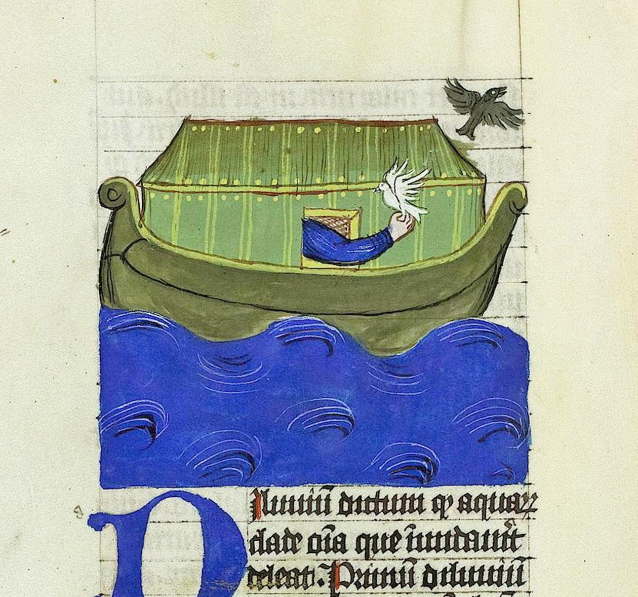 诺亚释放鸽子和乌鸦，De Rerum Naturis - Rabanus Maurus，约1425（牛皮纸上的水粉画）。 作者 德国学校
