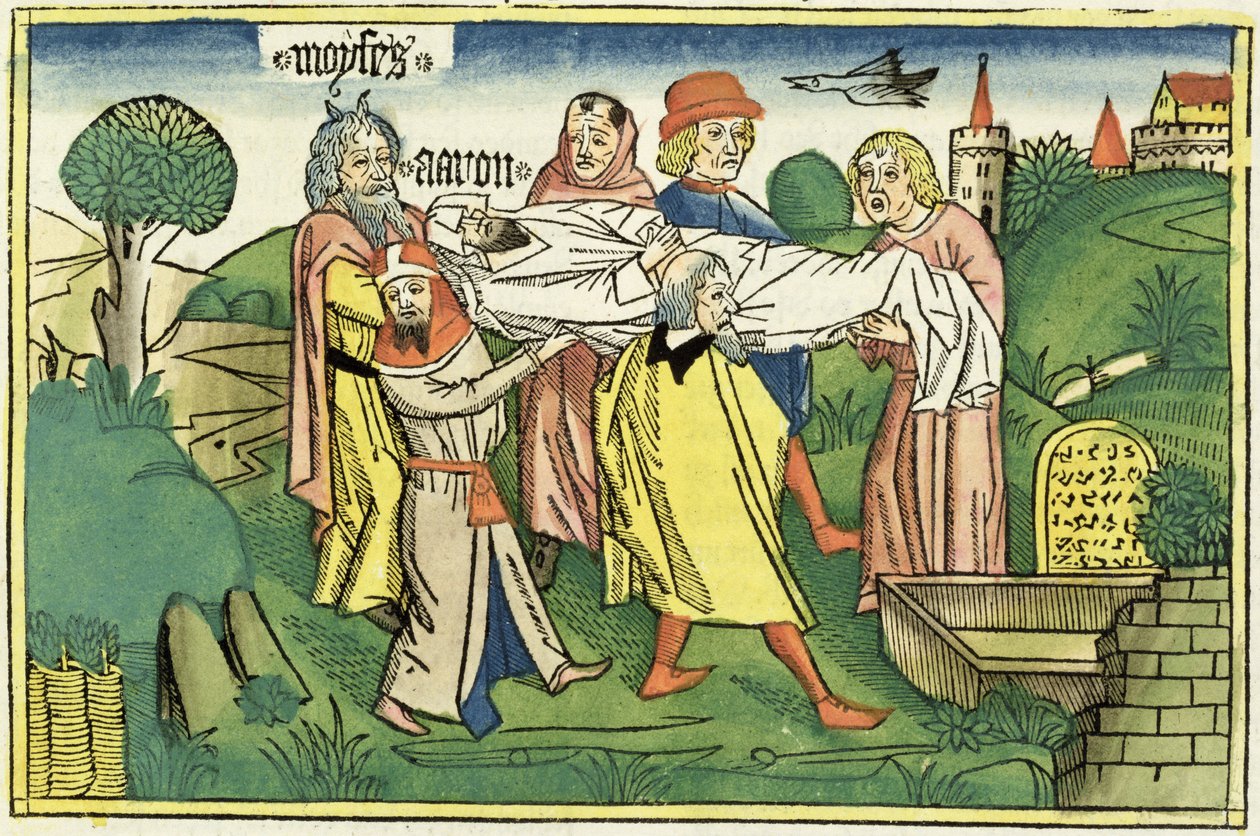 民数记20 22-29亚伦之死，纽伦堡圣经（Biblia Sacra Germanaica）（彩色木刻） 作者 德国学校
