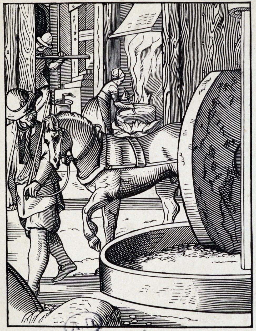 Oil press - German engraving 作者 德国学校