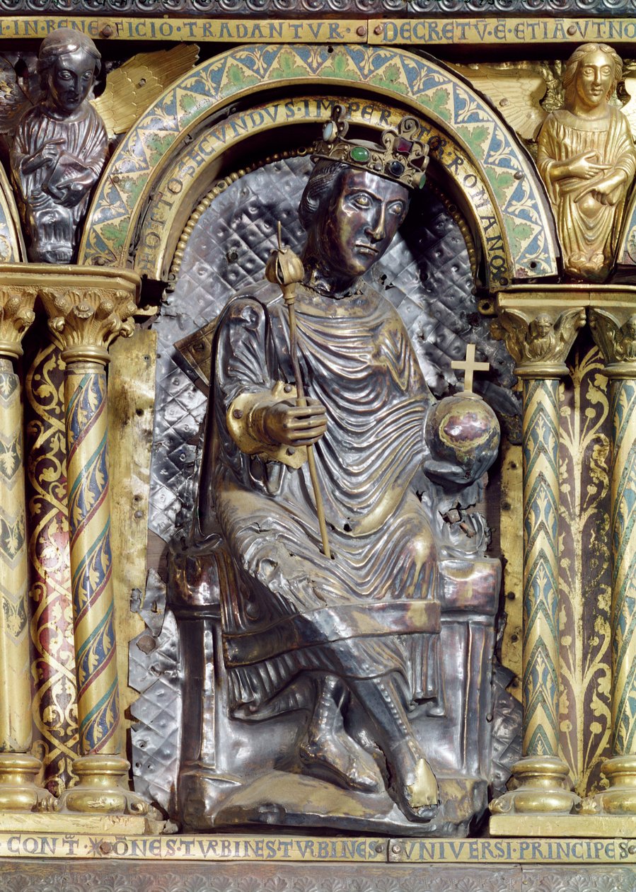 奥托二世（955-83），神圣罗马帝国皇帝，来自查理曼神殿（742-814），1215（金和珐琅）的细节 作者 德国学校