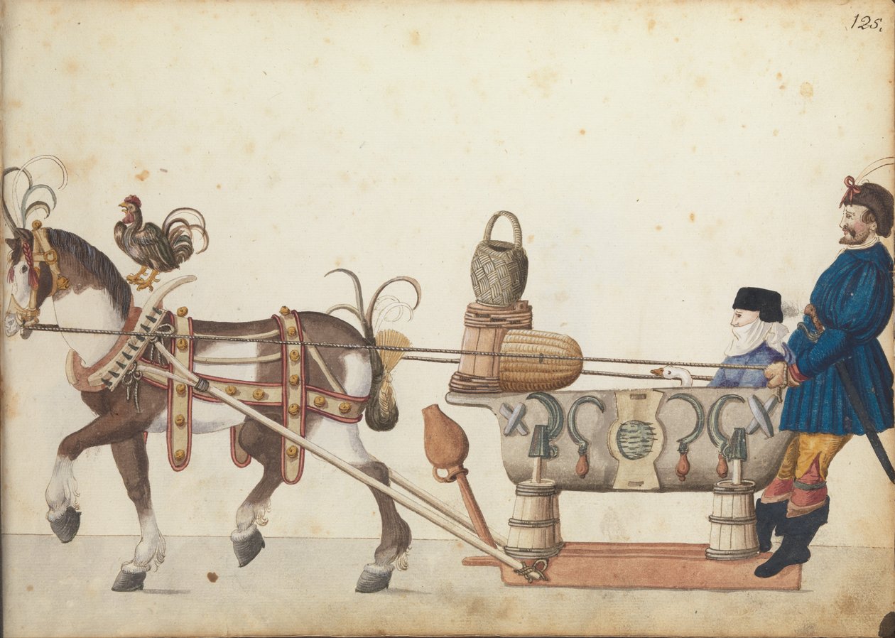 选美雪橇游行，c.1640（钢笔墨水，水彩和洗） 作者 德国学校