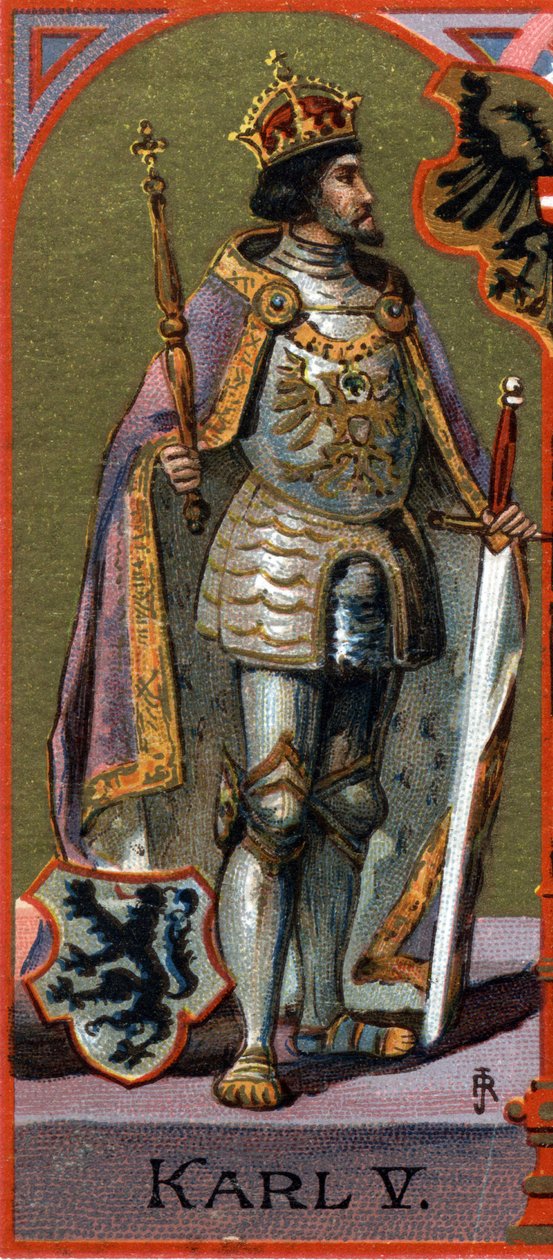 查理五世（Charles V）的肖像（1500-1558）.色版画 作者 德国学校