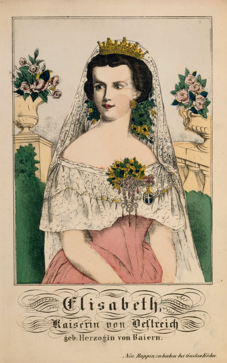 奥地利女皇巴伐利亚的伊丽莎白的肖像，来自Neuruppiner Bilderbogen，1860年 作者 德国学校