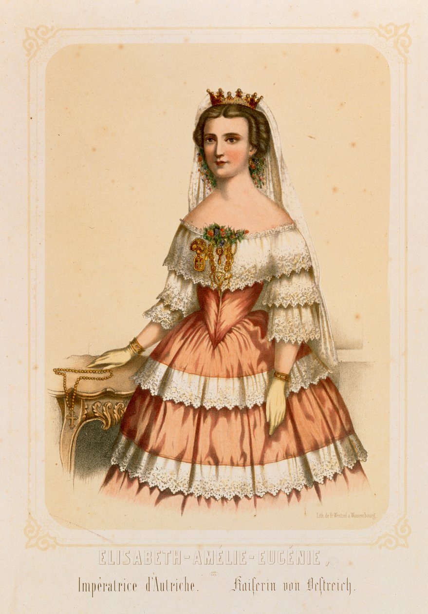巴伐利亚的伊丽莎白，奥地利皇后的肖像，由Fr. Wentzel，Wissembourg，1860 作者 德国学校