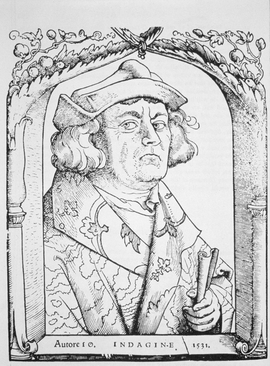 在汉斯·巴尔滕·格里恩（Hans Baldung Grien）之后，来自Chiromantia的Ioannes ab Indagine，1513年斯特拉斯堡（Strasburg）的肖像，出版于19世纪后期的“魔法史”中。 作者 德国学校