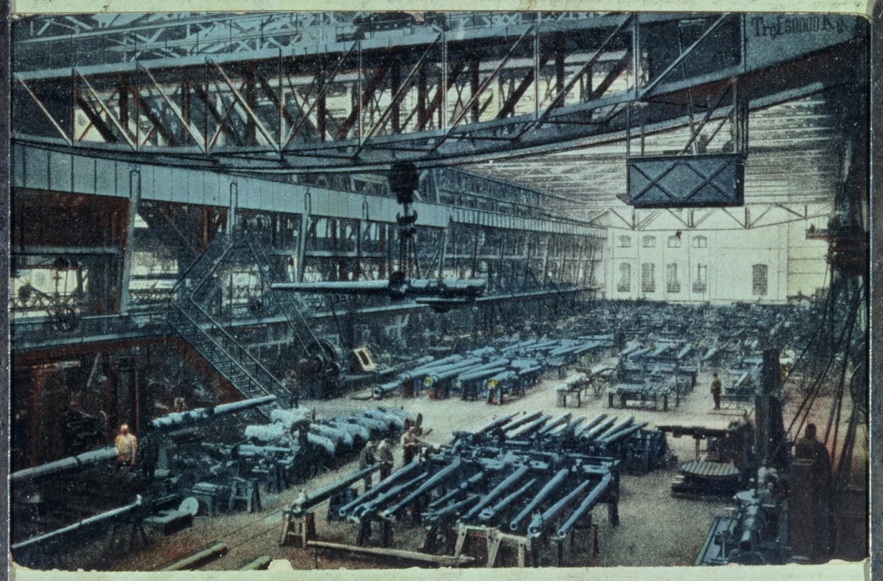明信片描绘了埃森的克虏伯工厂，c.1914 作者 德国学校