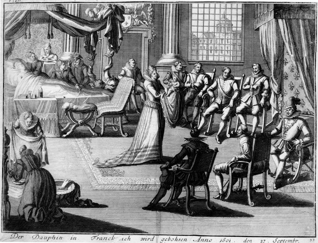 1601年9月27日在多芬的枫丹白露向他的父亲亨利四世国王演示 作者 德国学校