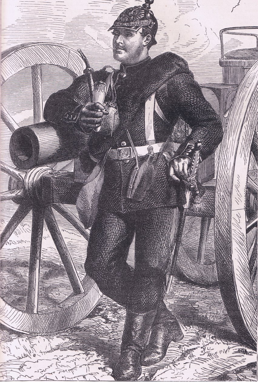 普鲁士炮兵，卡塞尔公司出版的卡塞尔法德战争史，约 1890 年（石版印刷） 作者 德国学校