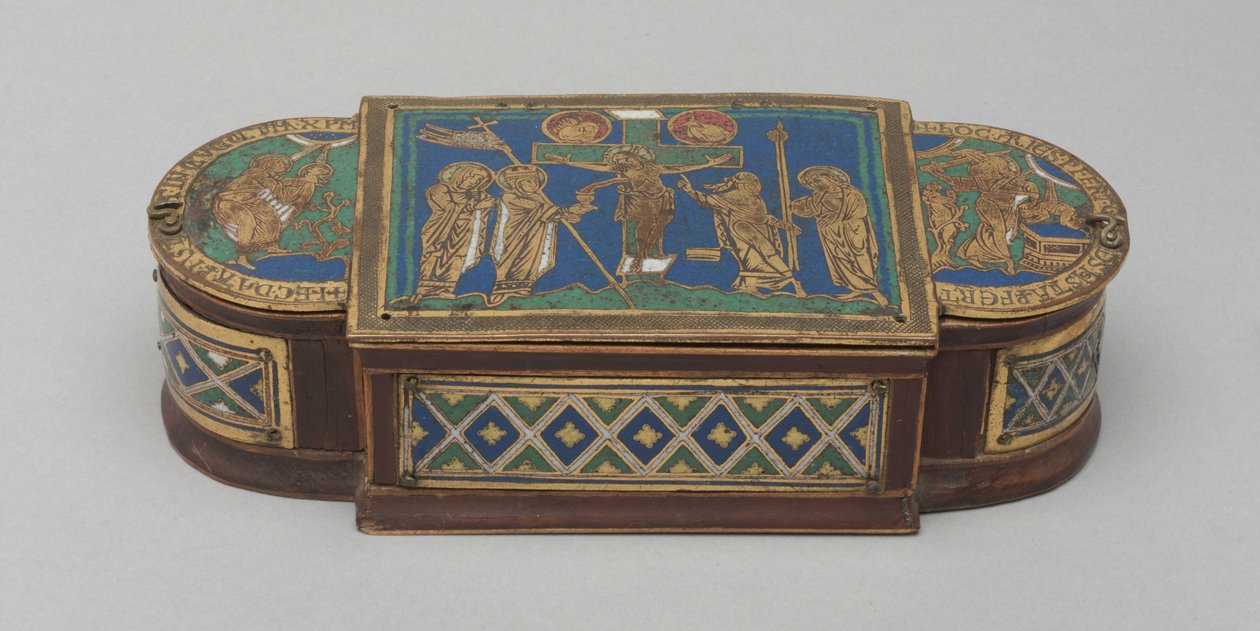Pyx，约1170年至1180年（镀金铜，尚珀利和景泰蓝珐琅，木芯（现代）） 作者 德国学校