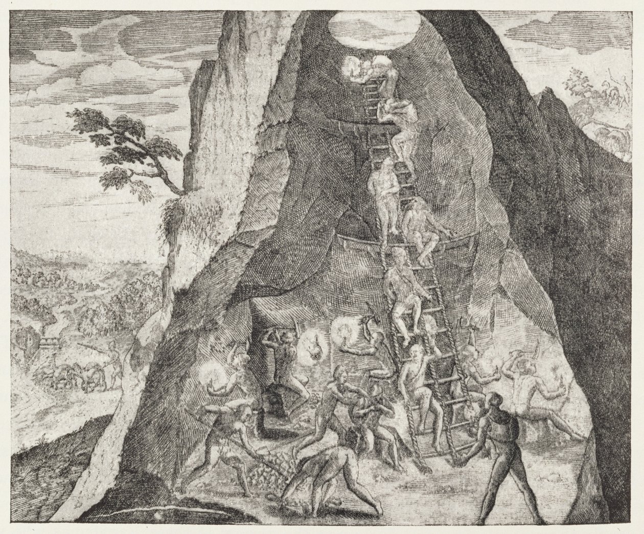 古色古香的Potosi矿山中的Toilers图片，来自Gottfried的&39;Historia Antipodum&39;，酒吧。在1655年，从&39;河床的浪漫&39;，卷。我，由WH Koebel，1914年 作者 德国学校