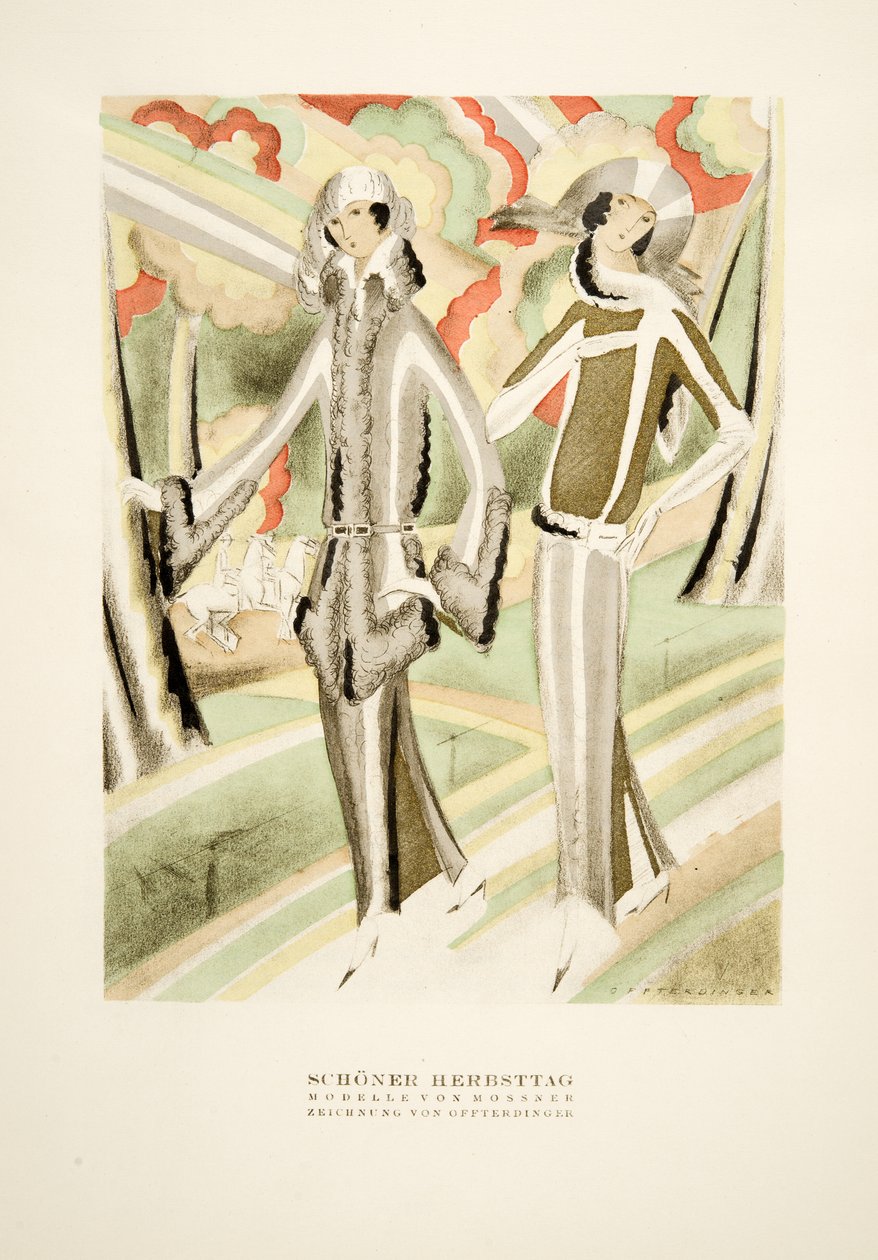 Schöner Herbsttag，莫斯纳的服装，选自《风格》，1922 年出版（pochoir 印刷品） 作者 德国学校