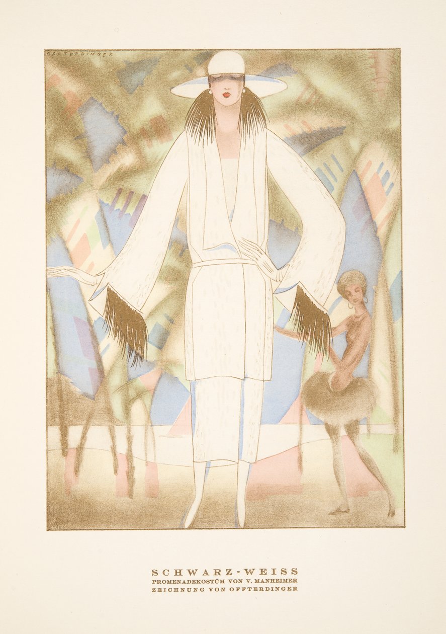 Schwarz-Weiss，V. Manheimer 设计的服装，选自《Styl》，1922 年出版（pochoir 印刷品） 作者 德国学校