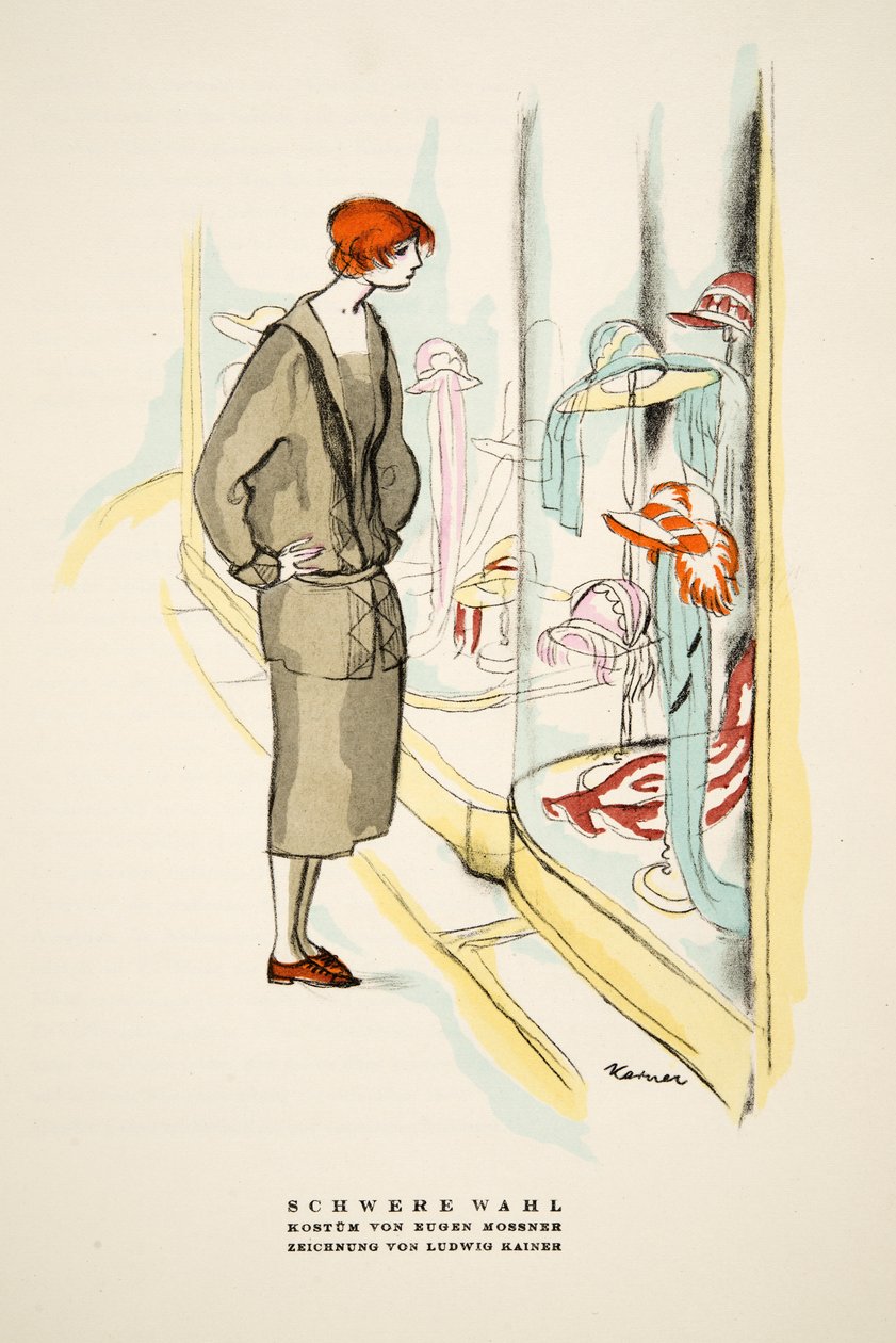 Schwere Wahl，欧根-莫斯纳的作品，选自《风格》，1922 年出版（pochoir 印刷品） 作者 德国学校