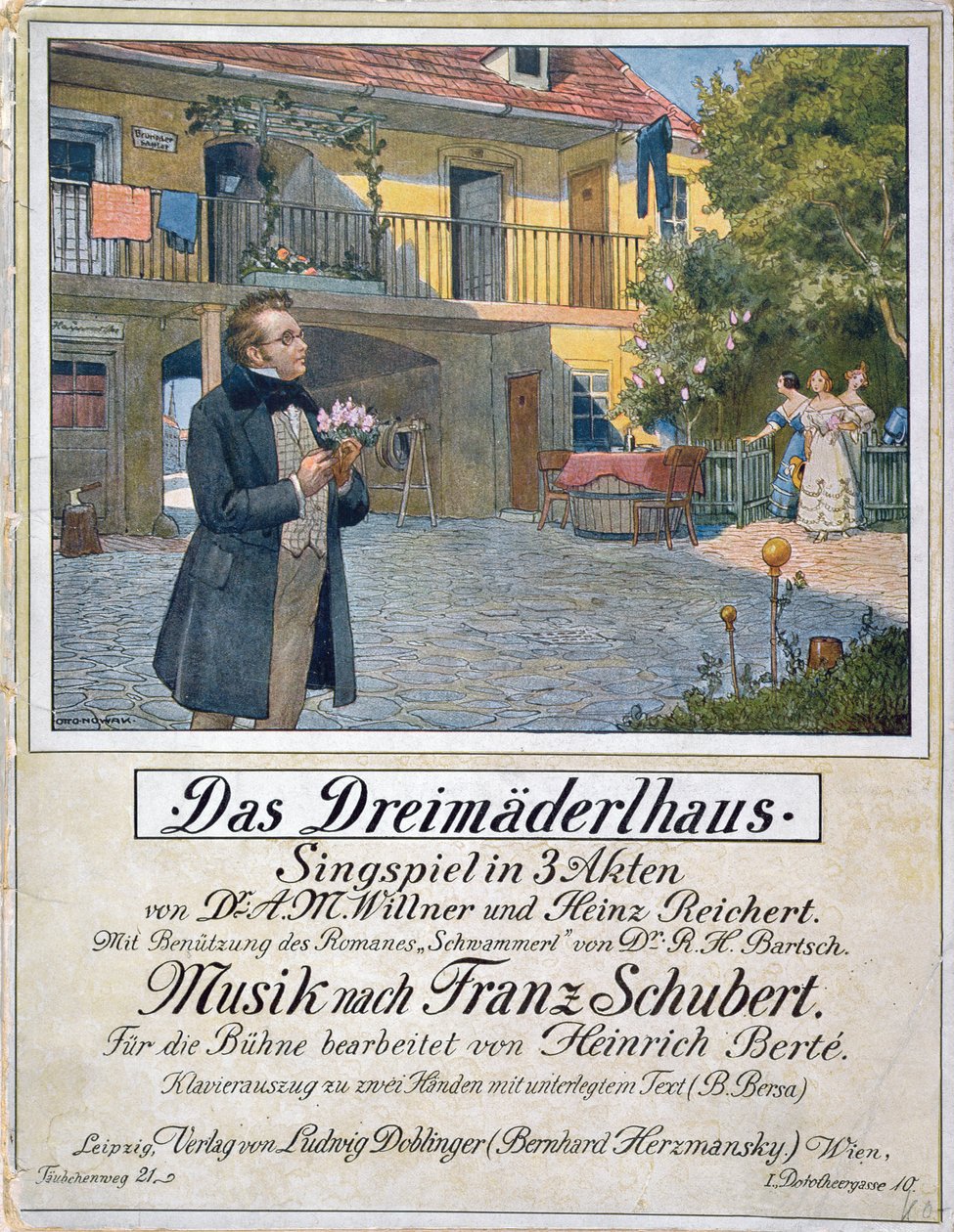Das Dreimaederlhaus（三个女孩的房子）的封面封面描绘了1916年房子前面的舒伯特 作者 德国学校