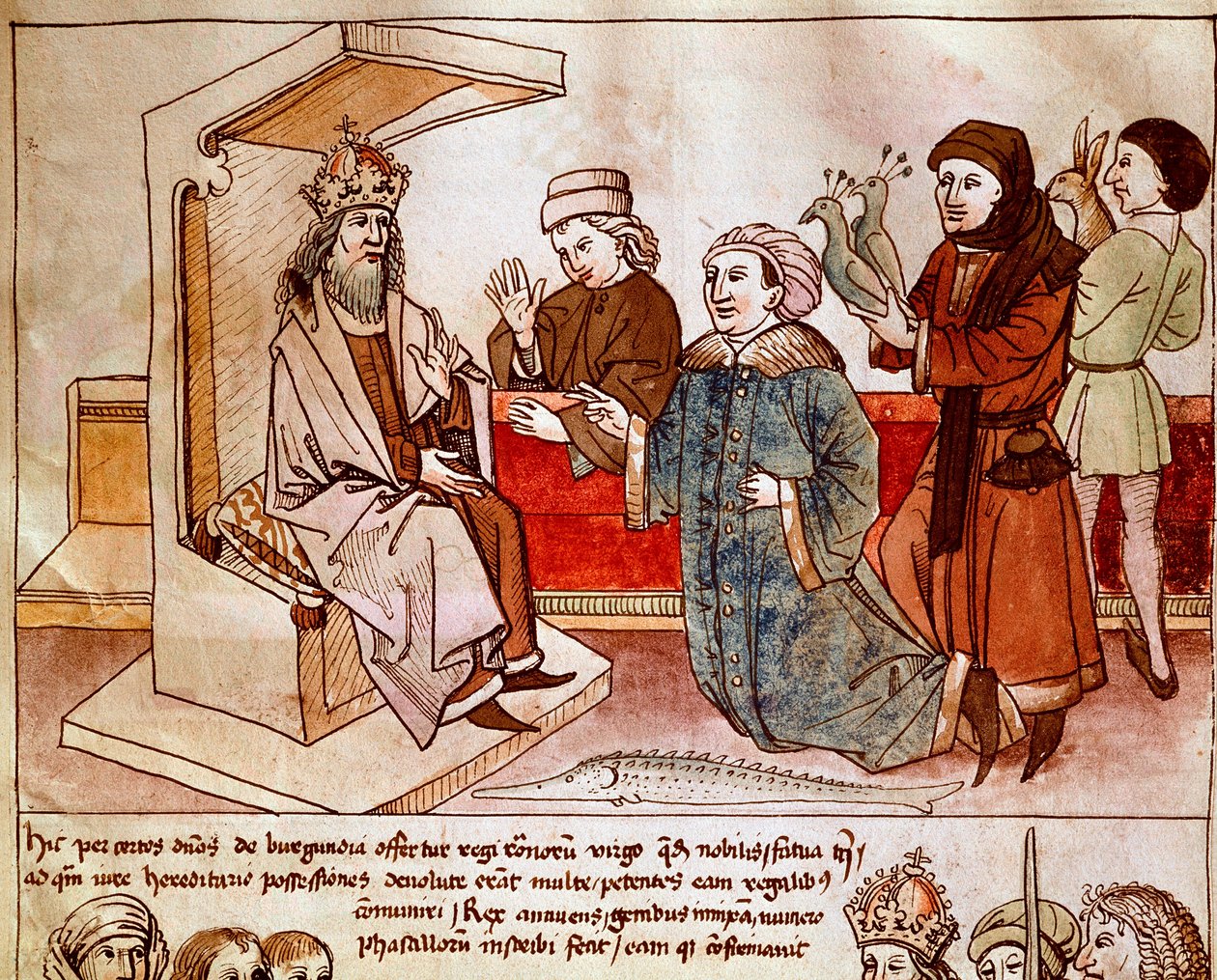 卢森堡的齐格蒙特一世 (1368-1437)，神圣帝国的皇帝，接受顺从人民的贡品。 Ulrich Richental (1360-1437) 1438 年《康斯坦茨议会编年史》的缩影，约布拉格，国家图书馆 作者 德国学校