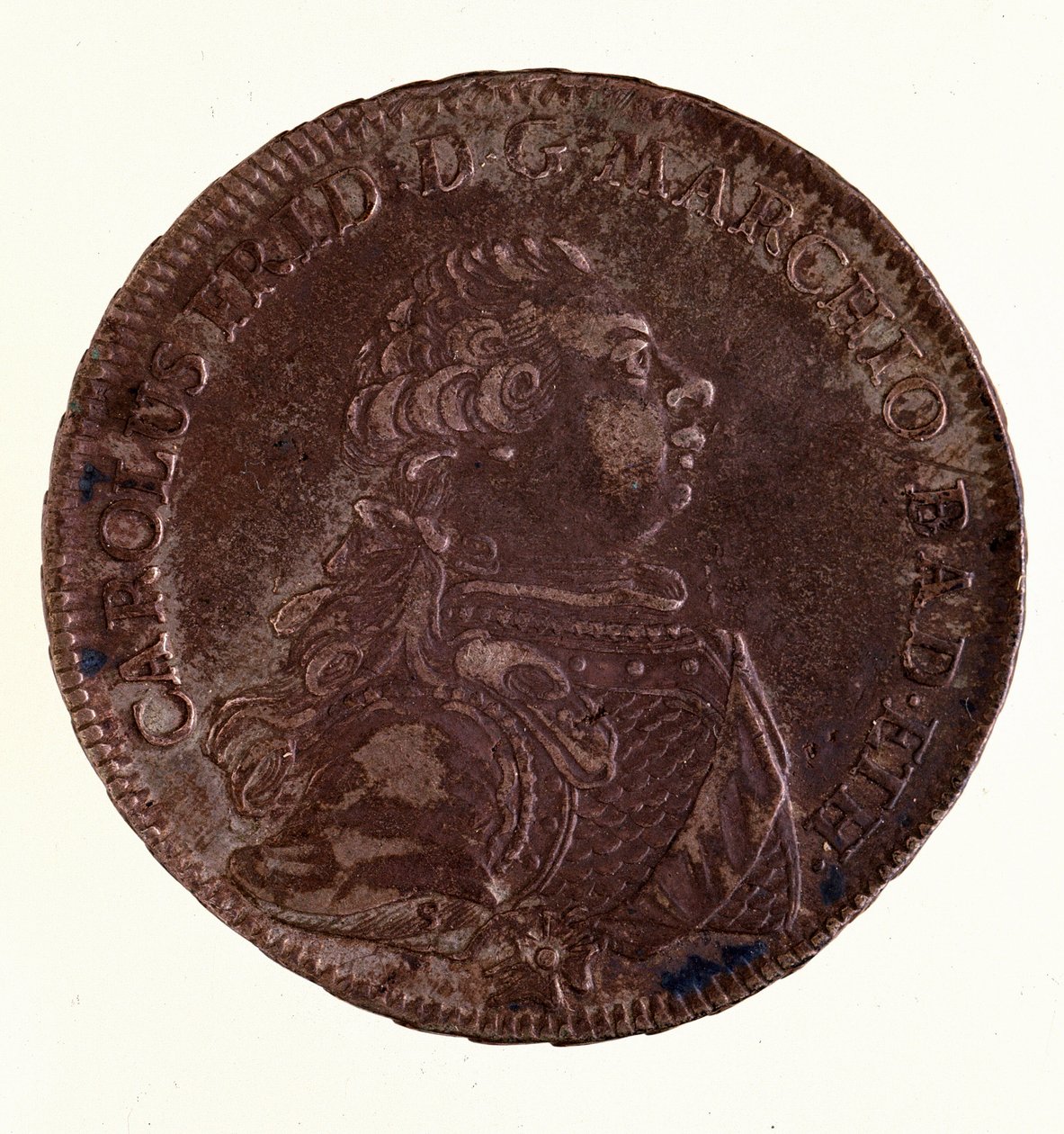 巴登大公查尔斯·腓特烈 (1728-1811) (Charles I of Baden) 1766 Diam 的银塔勒 (taler)。 3.9 厘米那不勒斯，考古博物馆 作者 德国学校