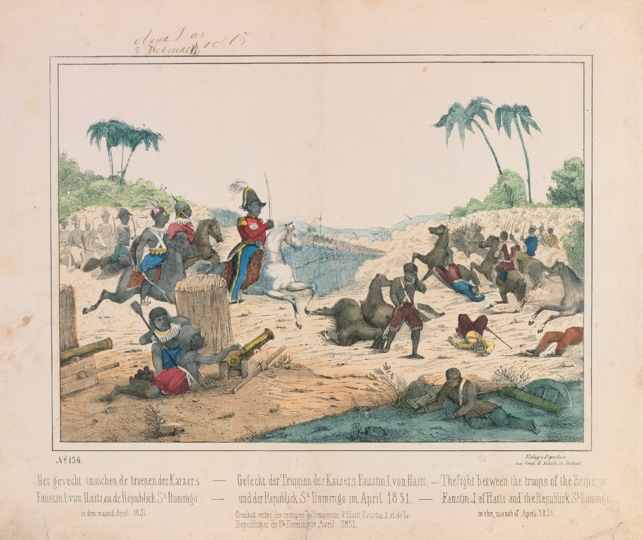 1851年4月，海地的Fuastin I和多米尼加共和国的圣多明各部队之间的冲突，Fried的出版图片大片。 Schulz Verlag，斯图加特，1851年 作者 德国学校