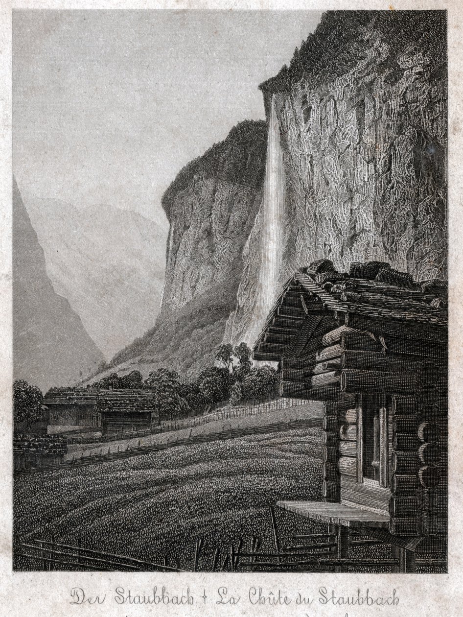 斯陶巴赫瀑布。(版画，约1830年) 作者 德国学校