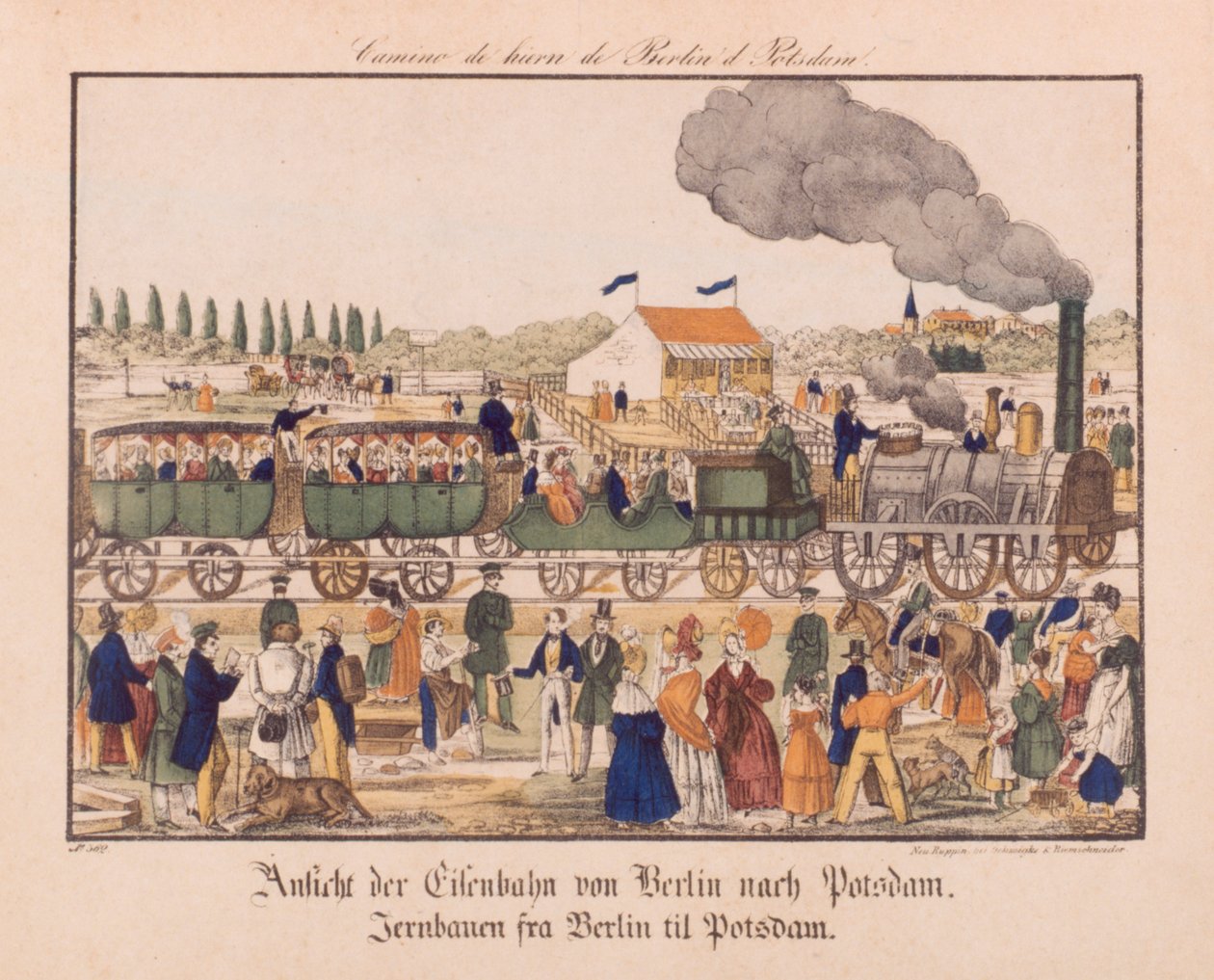 柏林和波茨坦之间的蒸汽铁路，Neuruppiner Bilderbogen，c.1840 作者 德国学校
