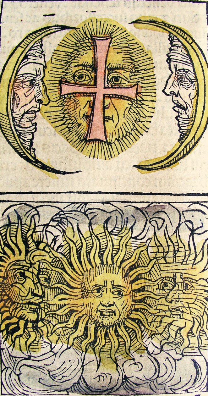太阳狗和月亮狗，发表在纽伦堡纪事报，1493年 作者 德国学校
