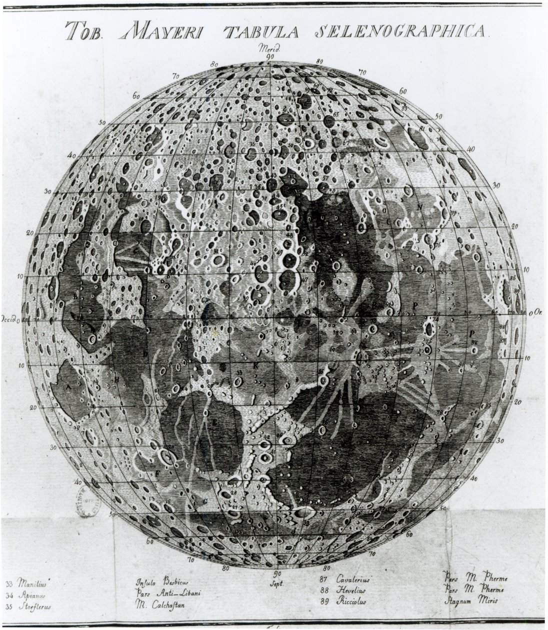 月亮表面，插图来自Selenotopographische Fragmente作者Johann Hieronymus Schroeter，出版于1791年 作者 德国学校