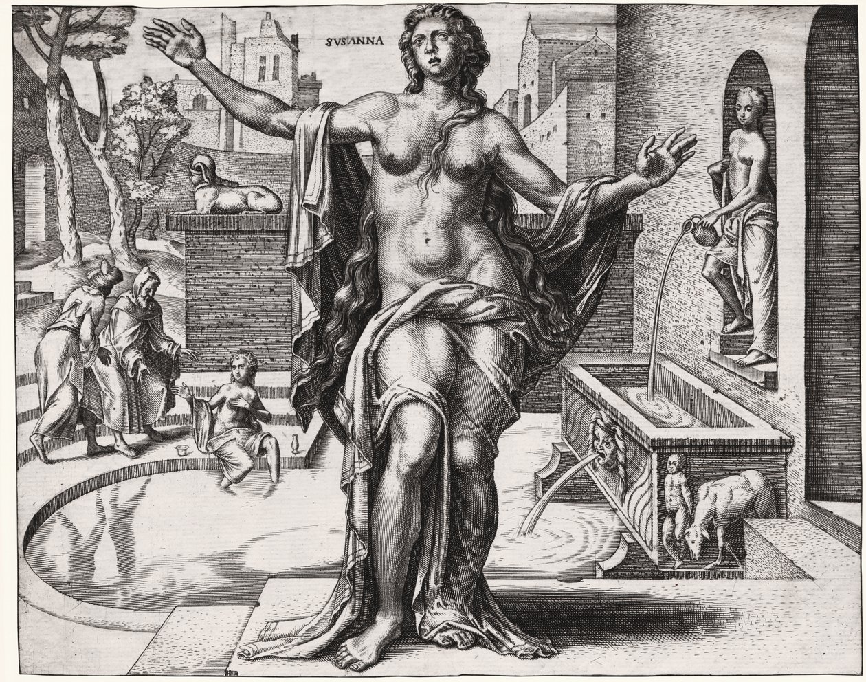 Suzanne in the bath. (engraving 作者 德国学校