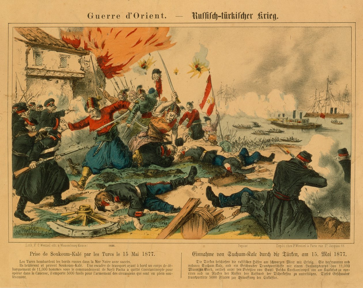 1877年5月15日在土耳其战争期间由土耳其人带走了图尔 - 芥兰，1877年，Weissenburg的FC Wentzel出版 作者 德国学校