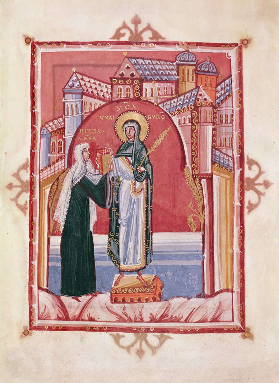 Abbess Hilda向St. Walburga提供福音 作者 德国学校