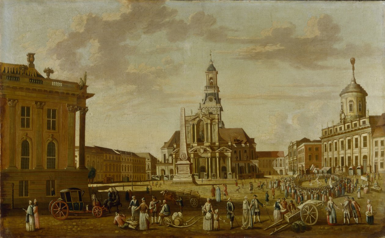 The Alter Markt与圣尼古拉教堂和市政厅，1771年 作者 德国学校