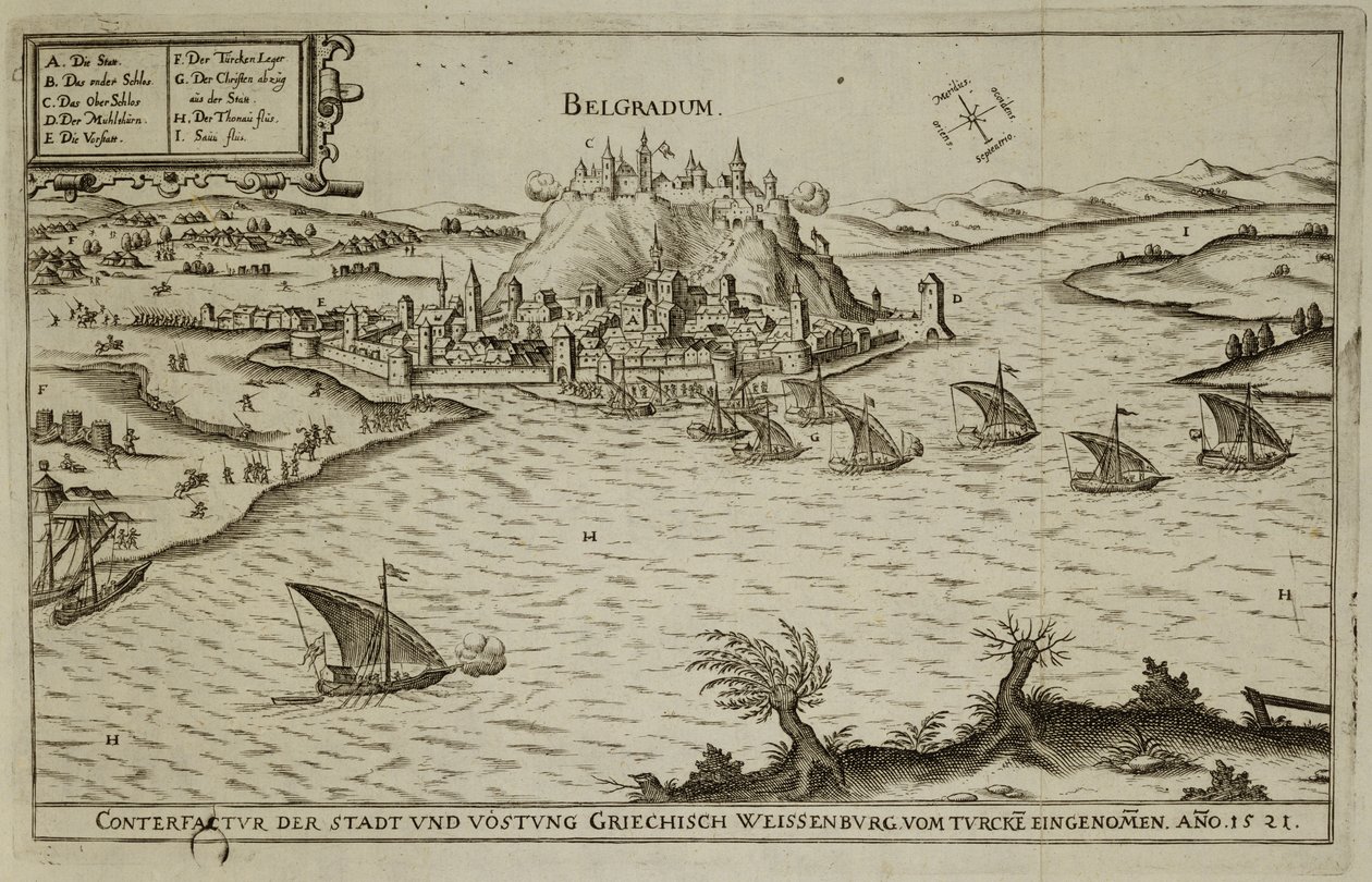 1521年贝尔格莱德沦陷为土耳其人，来自欧洲奥斯曼帝国运动的一本书，插图由Paul Furst（c.1605-66） 作者 德国学校
