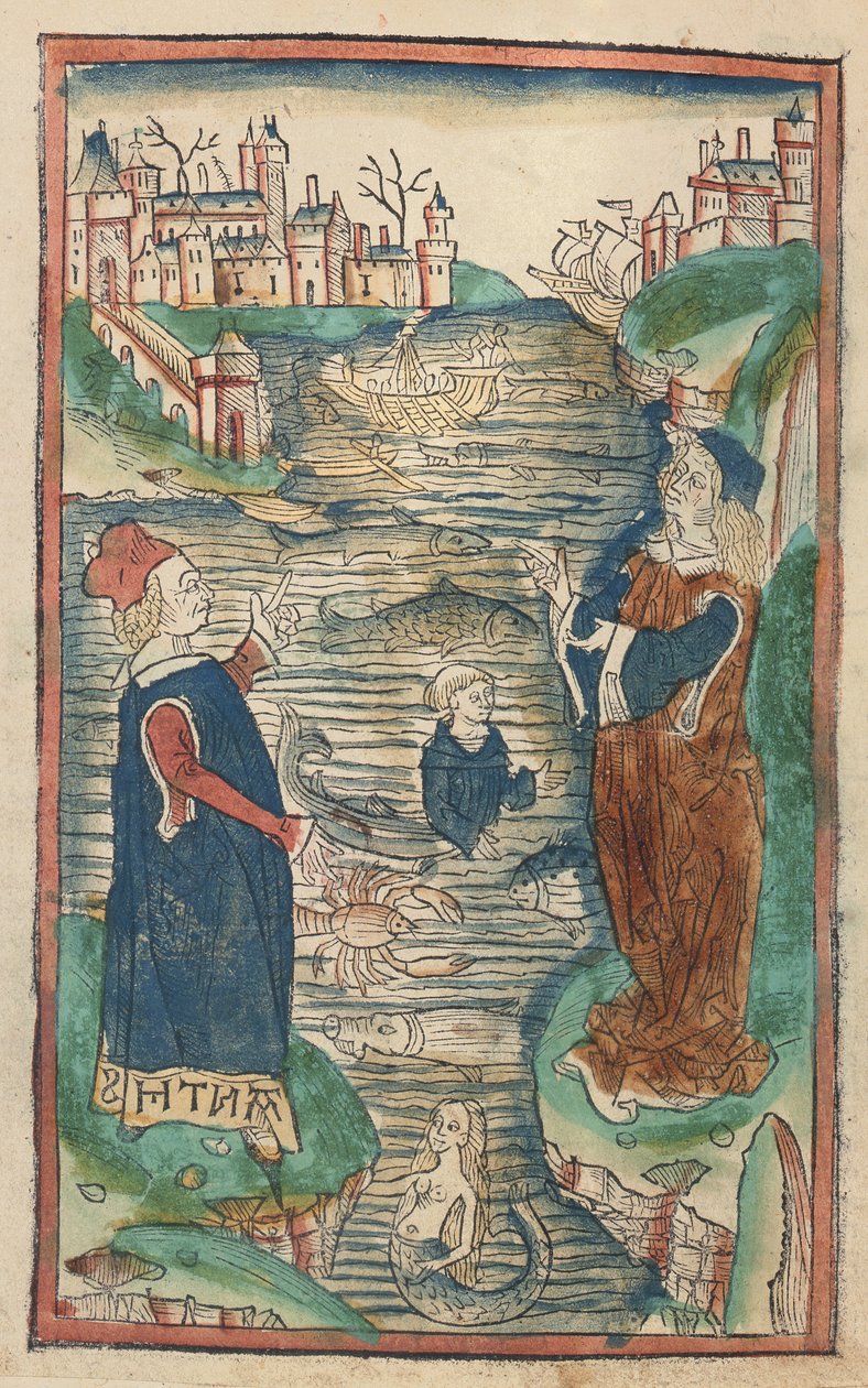 鱼王国，插图来自Hortus Sanitatis，1491（彩色木刻） 作者 德国学校
