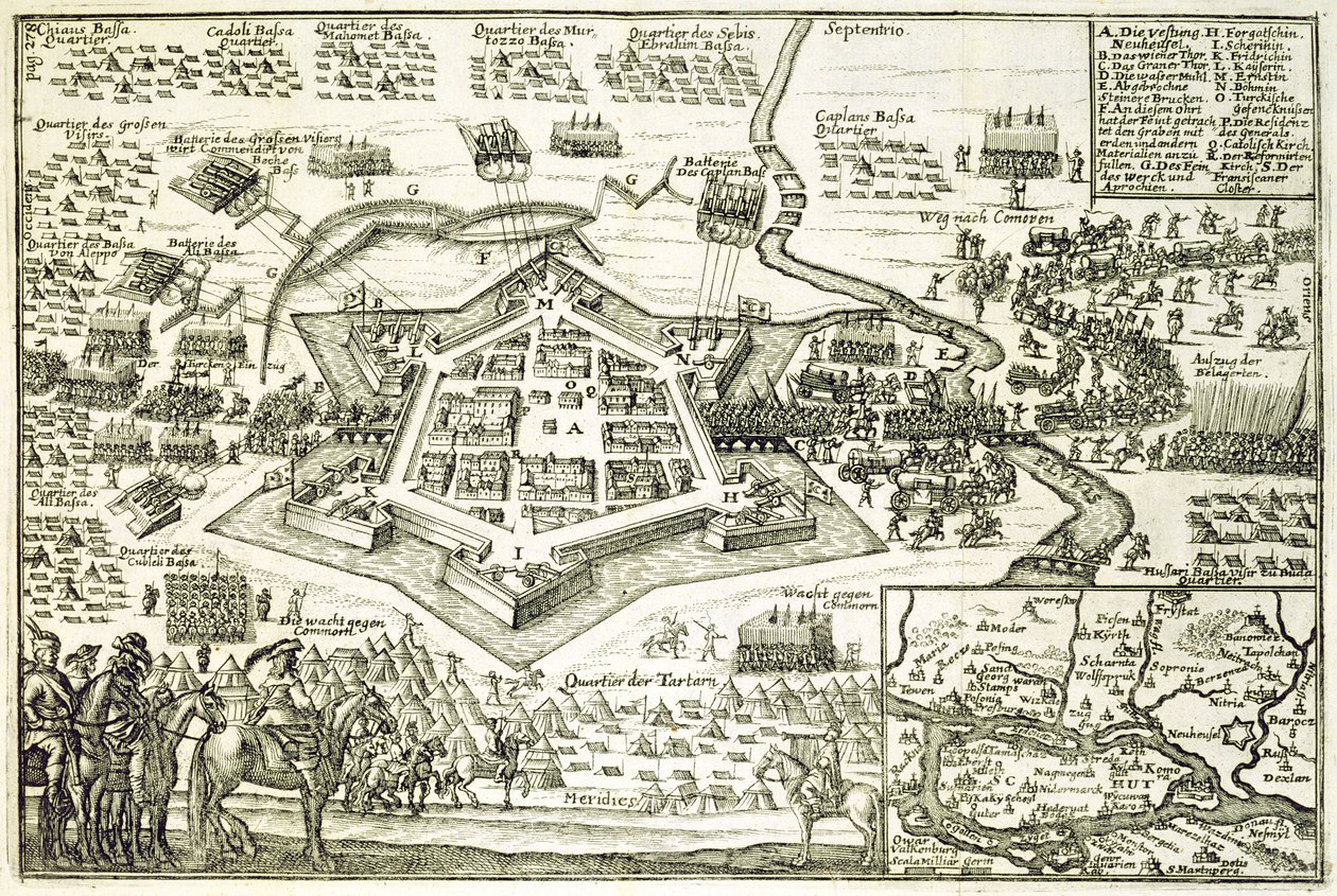 1663年土耳其人对Neuhausel的围攻，来自欧洲奥斯曼运动的一本书，插图由Paul Furst（c.1605-66） 作者 德国学校