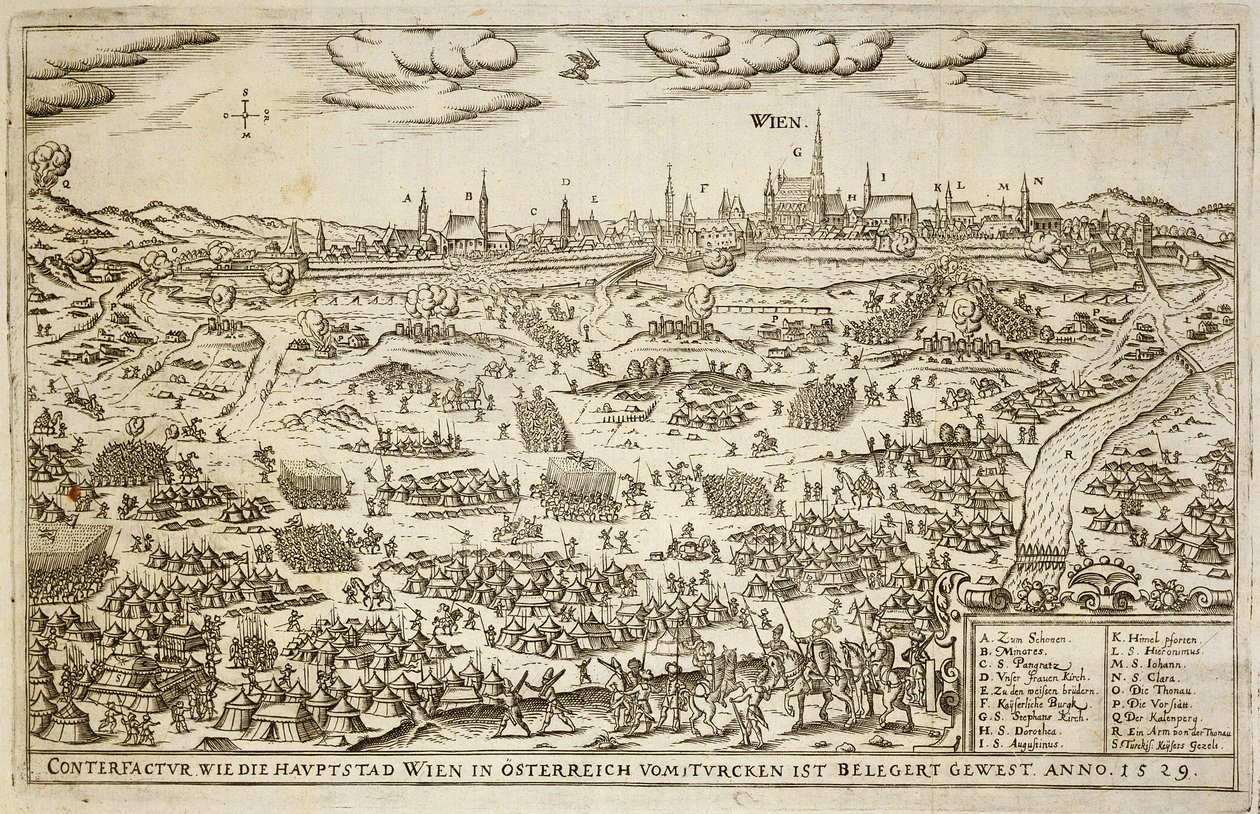 1529年的维也纳围城，一本关于欧洲奥斯曼帝国运动的书中的插图，由保罗·富斯特（c.1605-66）镌刻 作者 德国学校