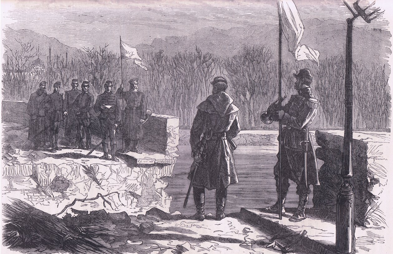 The peace negotiations-a meeting at the Bridge of Sevres, Cassells History of the War between France and Germany published by Cassell and Company Limited, c.1890 (litho) 作者 德国学校