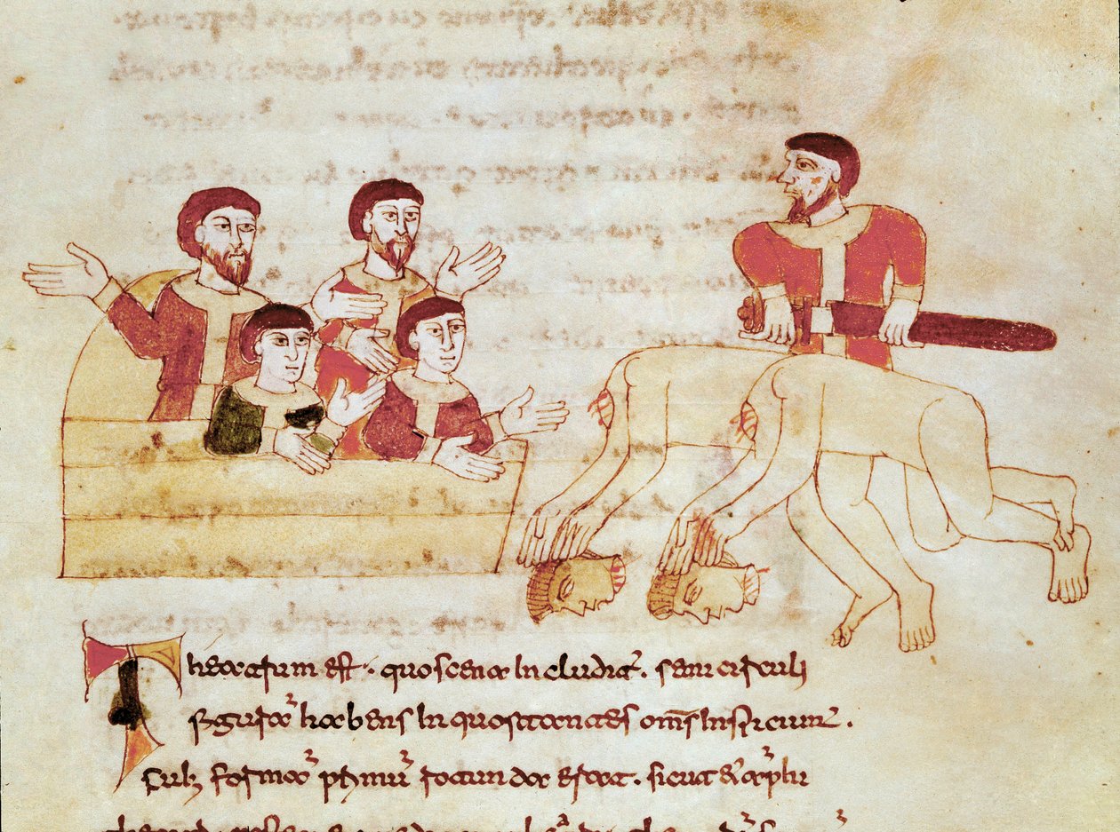 戏剧场景中，左边的观众为来自 Rabanus Maurus Magnentius（或 Raban 毛尔或拉巴诺毛罗）（约。 作者 德国学校