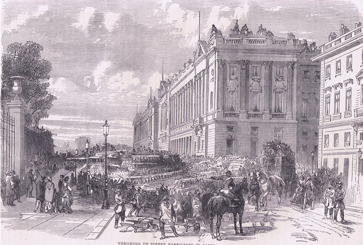 Throwing up street barricades in Paris, Cassells History of the War between France and Germany published by Cassell and Company Limited, c.1890 (litho) 作者 德国学校