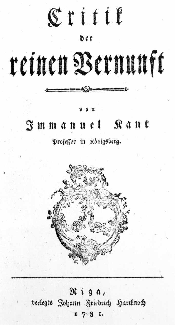 1781年出版的伊曼纽尔康德的“纯粹理性批判”的标题页 作者 德国学校