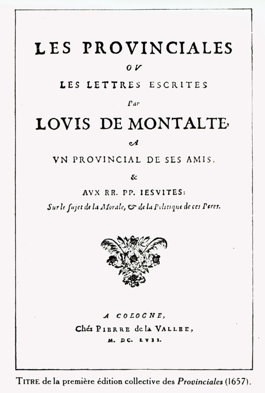 Les Provinciales的标题页由Blaise Pascal（1623-62），阿姆斯特丹，1657年（墨水在纸上） 作者 德国学校