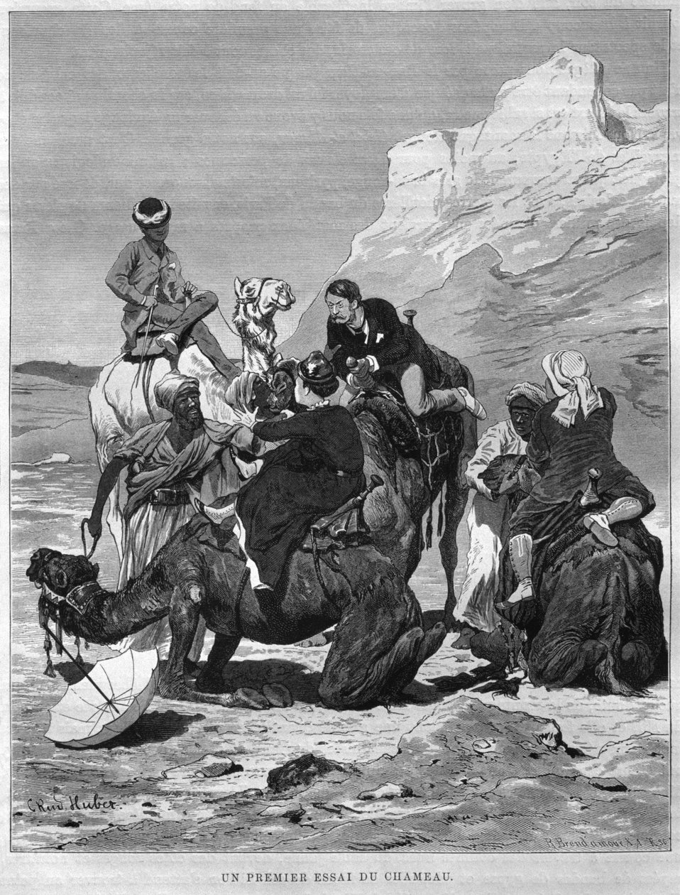 骆驼上的游客，来自Georg Moritz Ebers的Legypte（1837-98），1881年（bw雕刻） 作者 德国学校