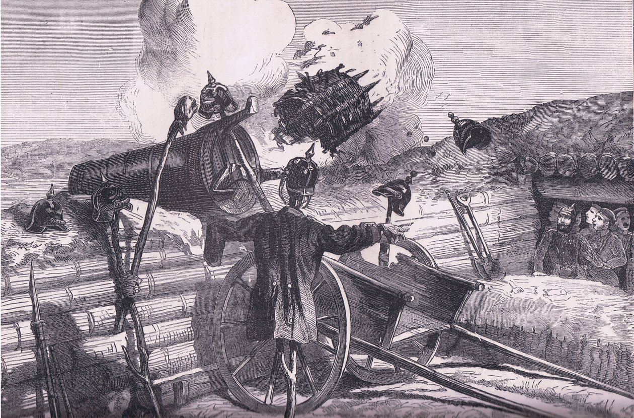 尝试敌人的范围，卡塞尔公司出版的卡塞尔法德战争史，约 1890 年（石版画） 作者 德国学校