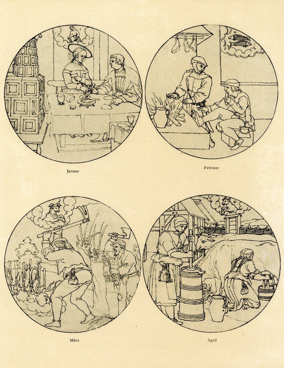十二个日历图像呈圆形 作者 德国学校