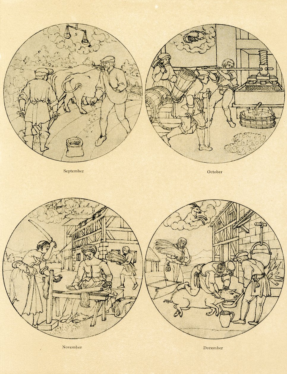 十二个日历图像呈圆形 作者 德国学校
