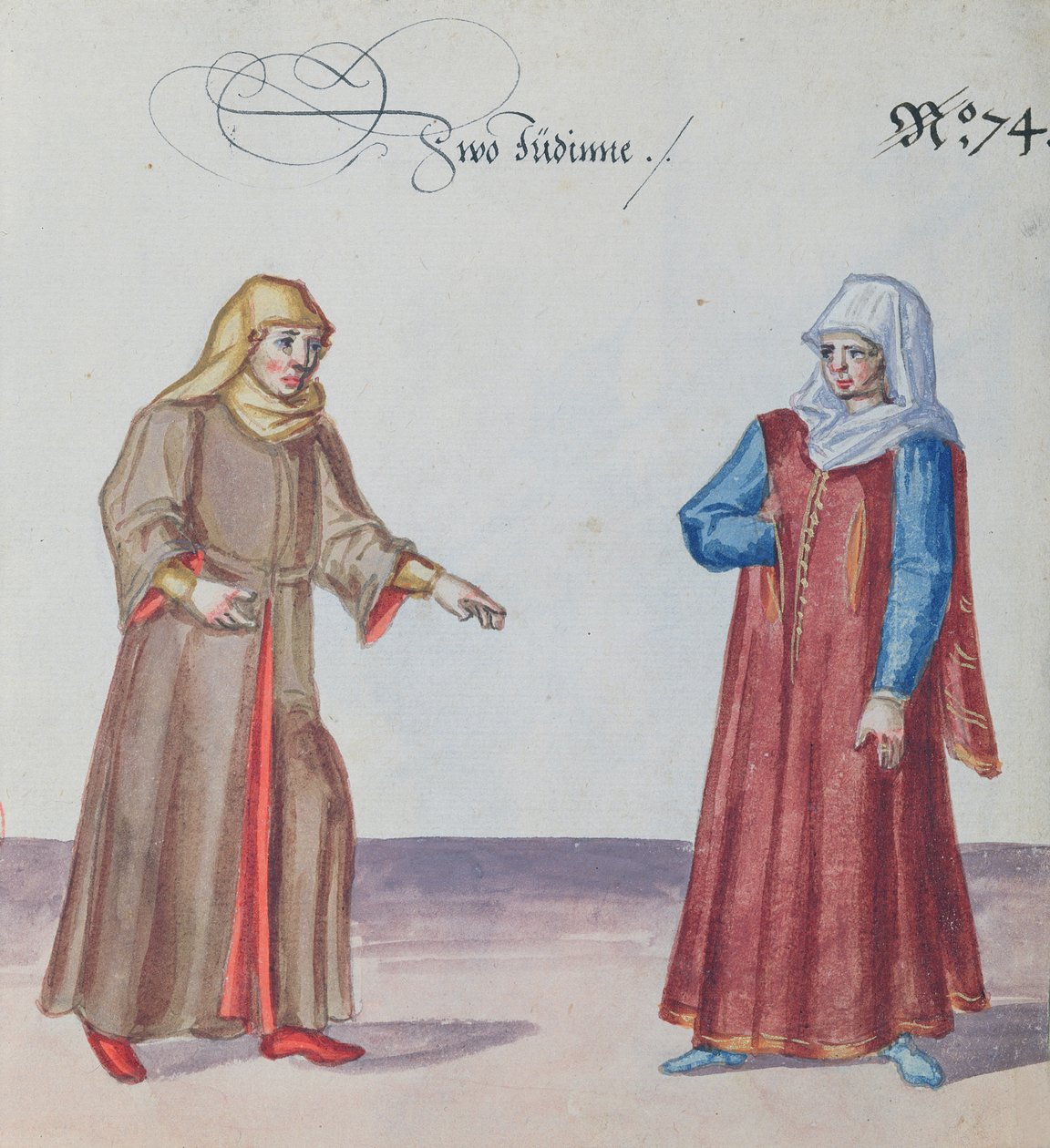 两名犹太妇女，c.1600（纸上写着） 作者 德国学校