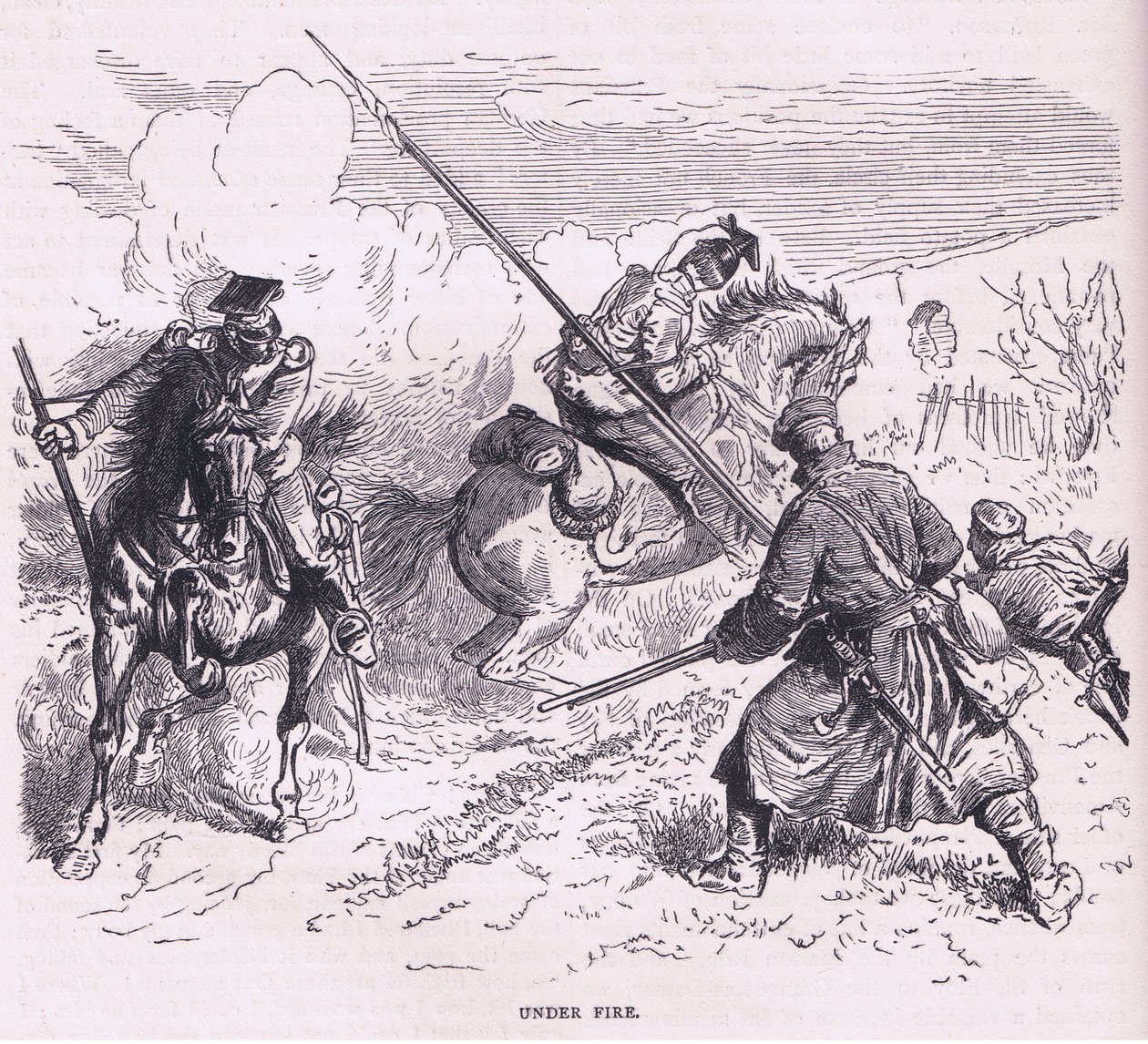 在炮火下，Cassells 法德战争史，Cassell and Company Limited 出版，约 1890 年（石版画） 作者 德国学校