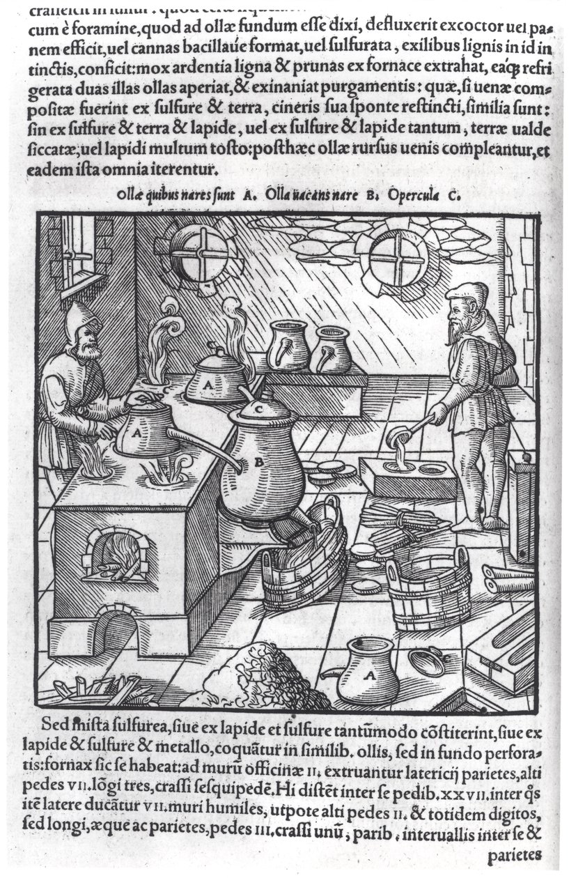 使用硫磺，来自Georg Bauer（1494-1566）的De Re Metallica，称为Agricola 作者 德国学校