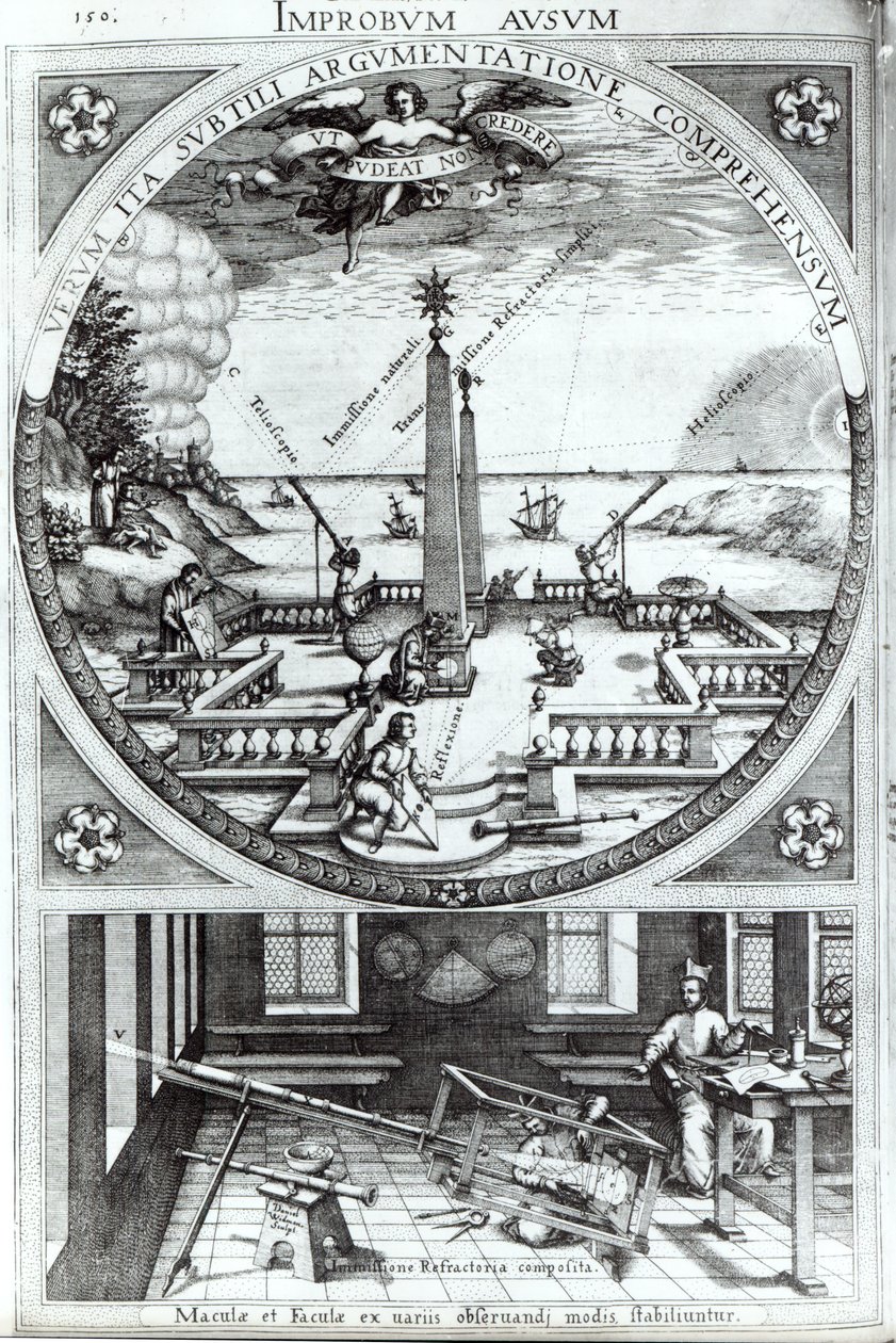 观察太阳黑子的各种方法，来自Rosa Orsina的插图，作者Christoph Scheiner，1630年出版（详见294058） 作者 德国学校