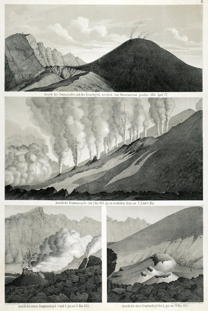 观看Somma和维苏威火山，从观测所的西部看，1855年4月27日 作者 德国学校